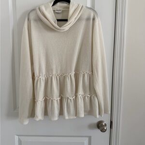Arula Cream Ruffle Hem Long Sleeve Sweater